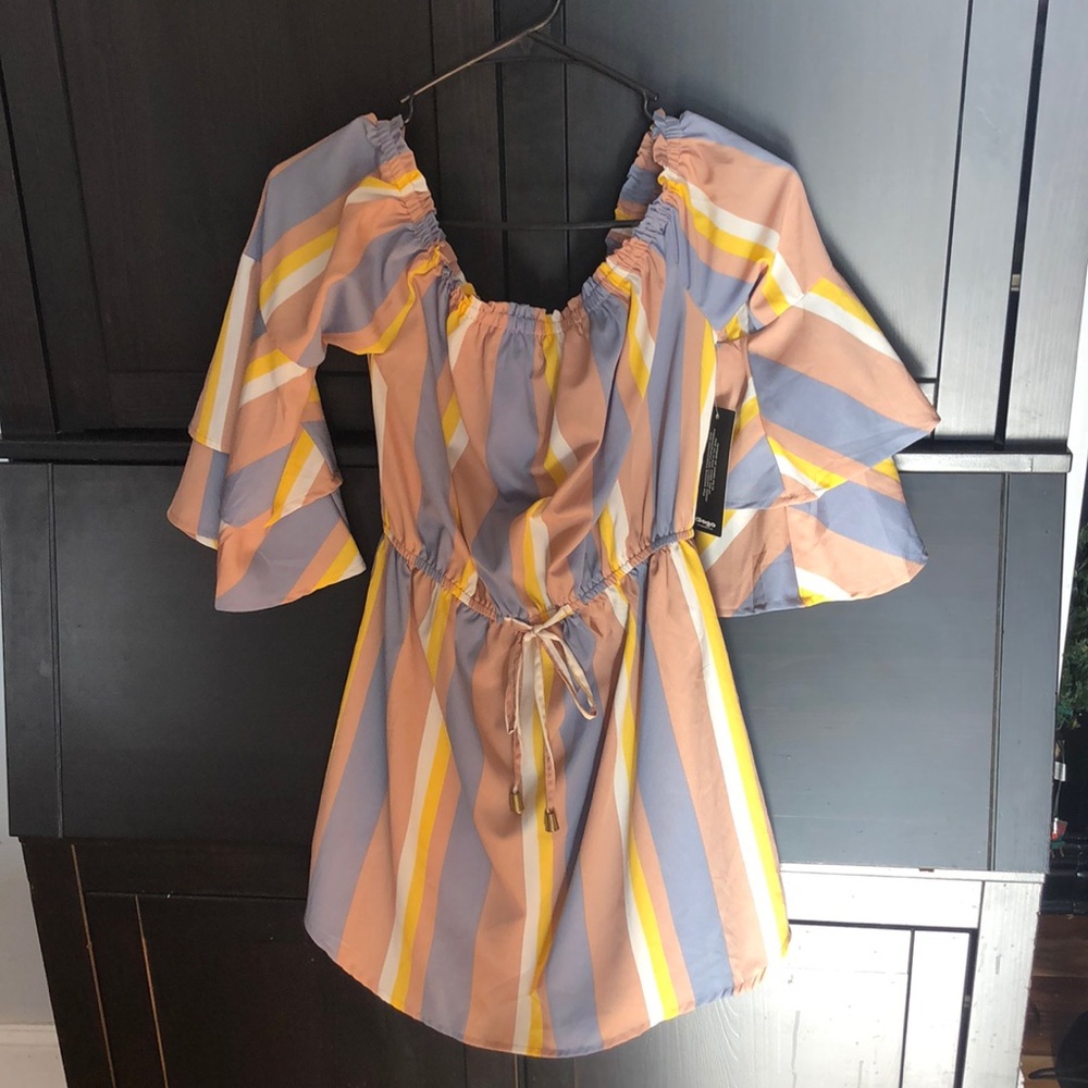 Hint of Blush Off the Shoulder Striped Dress